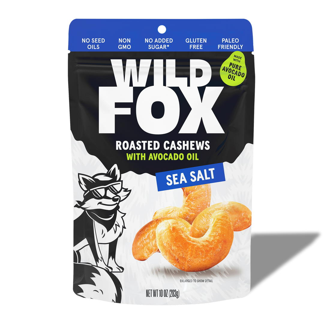 Wild Fox Sea Salt Roasted Cashews packaging on a white background