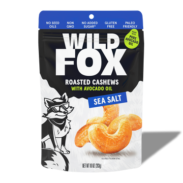 Wild Fox Sea Salt Roasted Cashews packaging on a white background