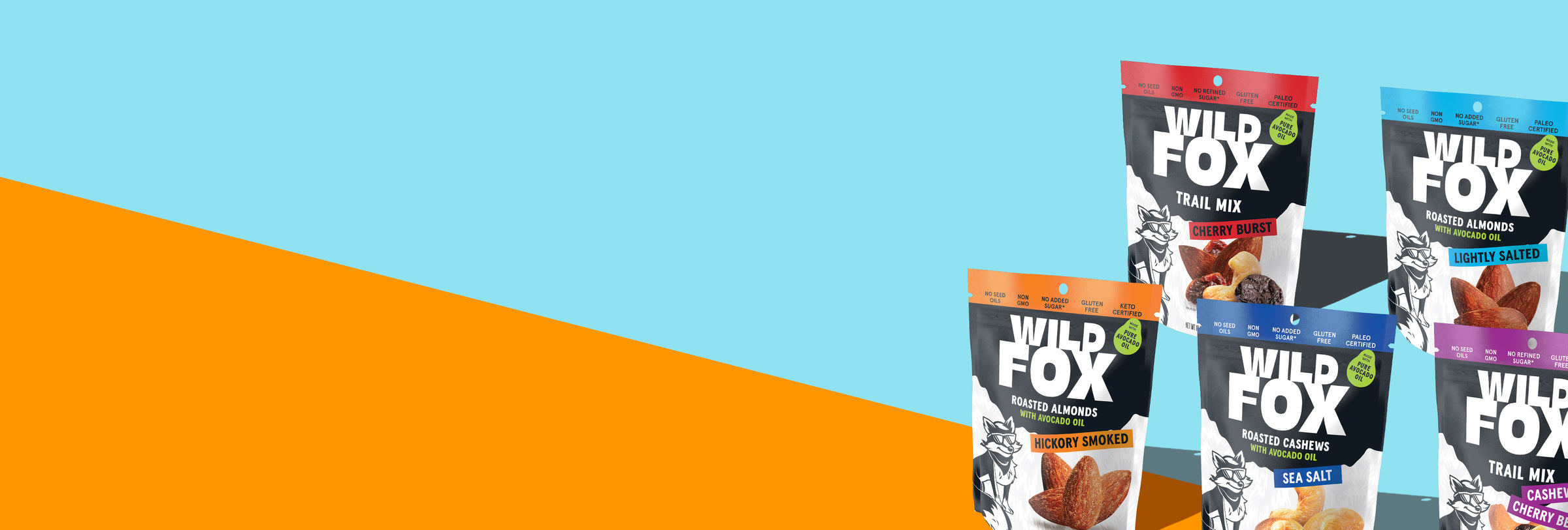 Wild Fox packages on a colorful background