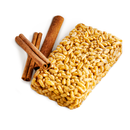 Wild Fox Foods Cinnamon Churro Protein Bar with cinnamon sticks on a white background