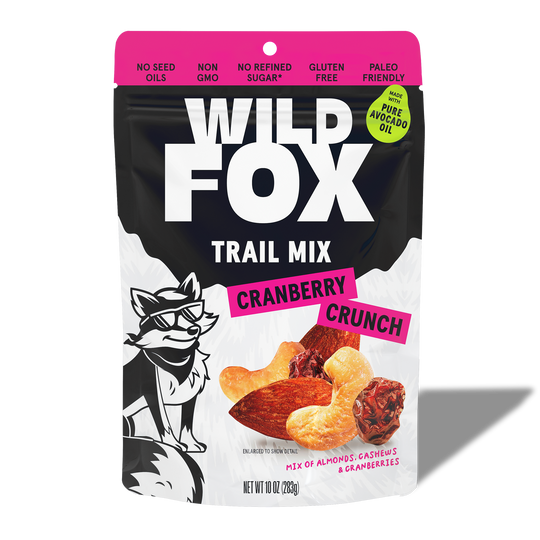 Wild Fox Cranberry Crunch trail mix packaging on a white background